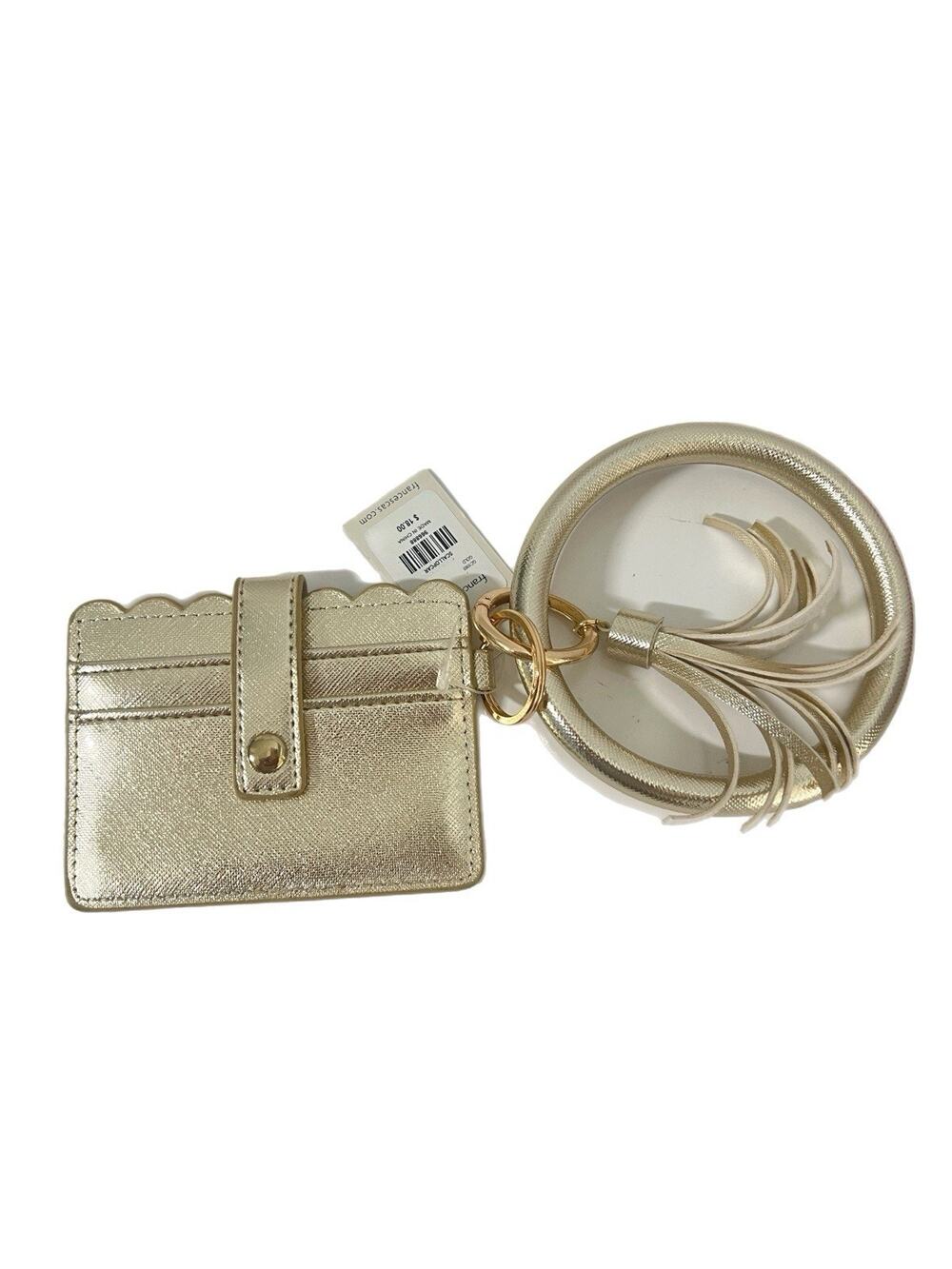 Francesca’s Gold Scalloped Card Holder Wallet With Bangle Wristlet NEW